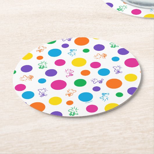 Woodstock Rainbow Polka Dot Pattern Runder Pappuntersetzer (Angewinkelt)