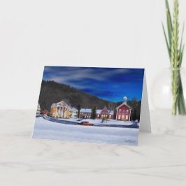 Woodstock Vermont an einer Winternacht Feiertagskarte