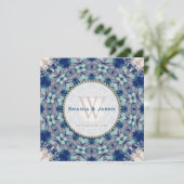 Woodsy Boho Folk Navy BlueMonogram Einladung (Stehend Vorderseite)