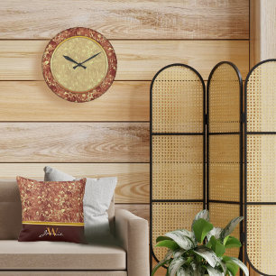 Woodsy Brown Abstrakt Cosmos Gold Trim Monogram Kissen