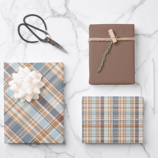 Woodsy Brown, Grays, Tan & Creme Kariert Geschenkpapier Set (Vorderseite)