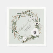 Woodsy Foliage Blumenreath Anemone Wasserfarbe Serviette (Vorderseite)