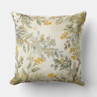 Woodsy Gold Green Beige Blue Watercolor Print Kissen