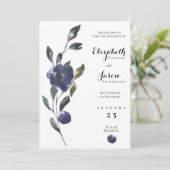 Woodsy Iris Blue Lila Floral Einladung (Stehend Vorderseite)