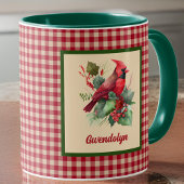 Woodsy Kardinal mit Gingham Monogram Christmas Tasse