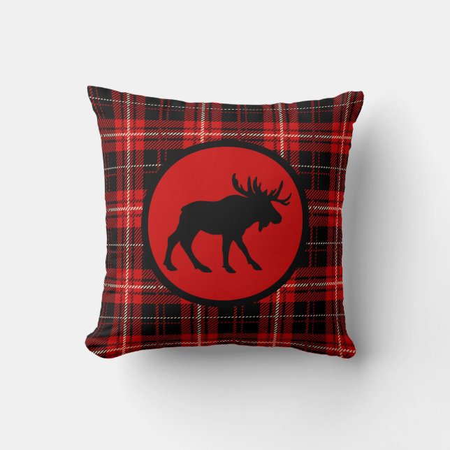 Woodsy Red Kariert Moose Print Kissen (Vorderseite)