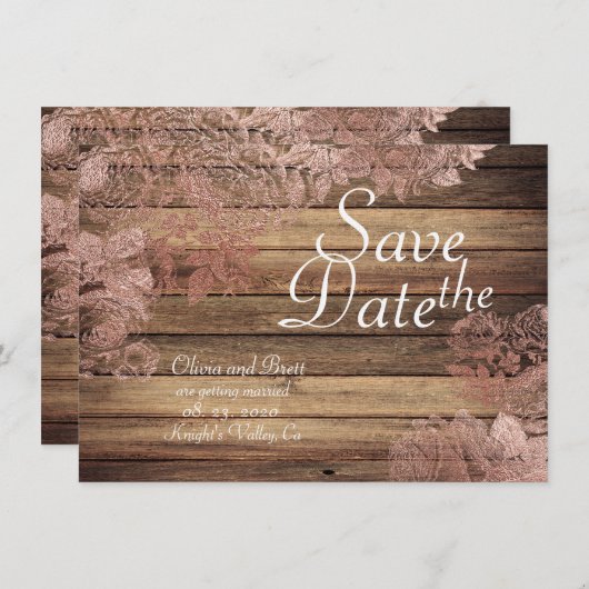 Woodsy Rustic Rose Hochzeit speichern das Datum Save The Date (Vorne/Hinten)