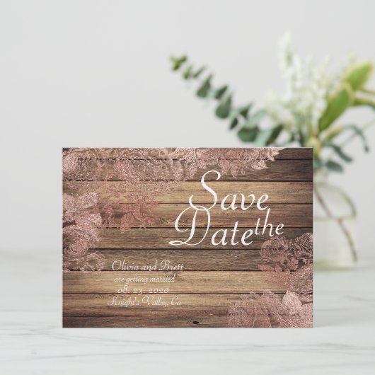 Woodsy Rustic Rose Hochzeit speichern das Datum Save The Date (Stehend Vorderseite)