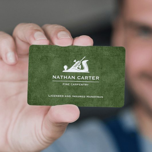 Woodworker Carpenter Jack Flugzeug Grunge GREEN Visitenkarte