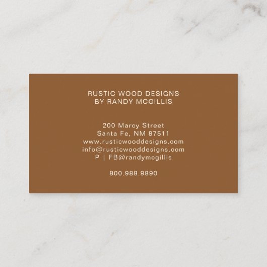 Woodworker Rustic Wood Visitenkarte (Rückseite)