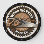 Woodworking Master Saw Blade with Hand Saw Große Wanduhr (Vorderseite)