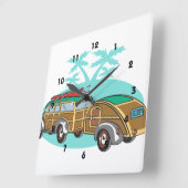 Woody-Surfstation Wagon Quadratische Wanduhr (Winkel)