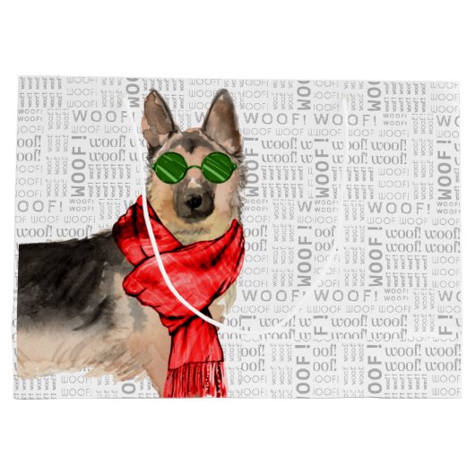 Woof Art Funny German Shepherd Weihnachten Große Geschenktüte (Rückseite)