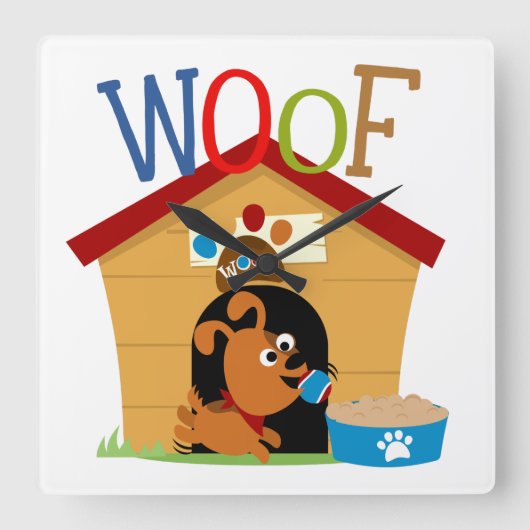 Woof Dog Quadratische Wanduhr (Vorderseite)