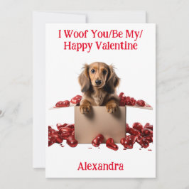 Woof du/be My/Happy Valentine Dackel Puppy Feiertagskarte