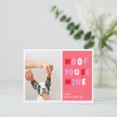Woof du meinst | Valentines Hund Postkarte (Stehend Vorderseite)