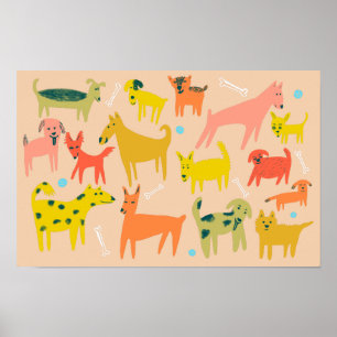Woof! Farbenfrohe Hunde - Illustration Poster