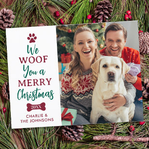 Woof frohe Weihnachten Niedlichen Haustier Hund Fo Postkarte