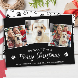 Woof frohe Weihnachts Custom Dog Lover 3 Fotos Feiertagskarte