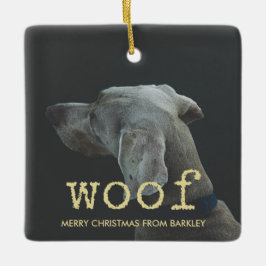 Woof in Vintagem Gold-Schreibmaschinentext für Hun Keramikornament