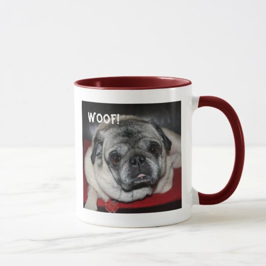 Woof, Mops Ringer Tasse (Rechts)