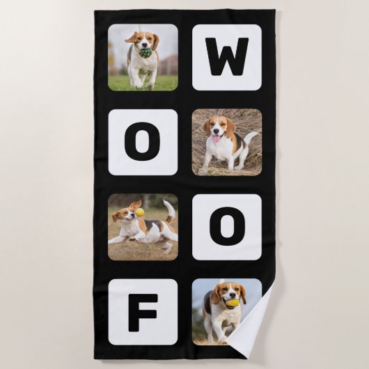Woof Personalisierte Fotolackage Pet Lover Dog Strandtuch (Vorderseite)