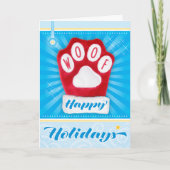 WOOF Red Paw Dog Weihnachten Mitten Happy Holidays Karte (Vorderseite)