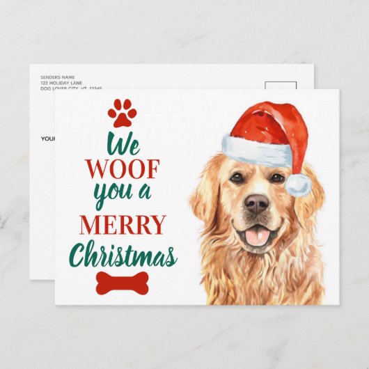 Woof Sie froh Weihnachten Niedlicher Hund Golden R (Vorne/Hinten)