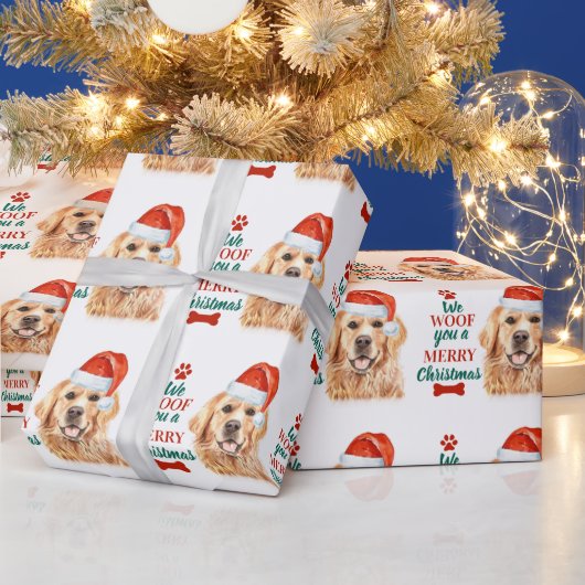 Woof Sie froh Weihnachten Niedlicher Hund Golden R Geschenkpapier (Feiertage)