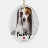 Woof | Sweet Red Heart mit Hunden Foto und Name Keramik Ornament (Rechts)