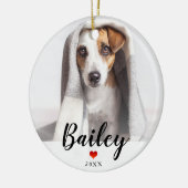 Woof | Sweet Red Heart mit Hunden Foto und Name Keramik Ornament (Links)
