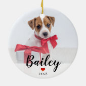 Woof | Sweet Red Heart mit Hunden Foto und Name Keramik Ornament (Hinten)