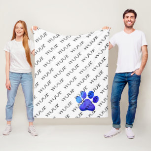 Woof Typografie Blue Paw Print Modern Dog Pet Spaß Fleecedecke