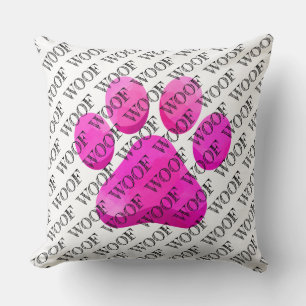WOOF typografisch rosa Hundpfoten drucken modernen Kissen