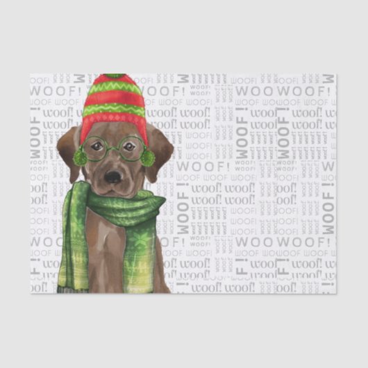 Woof Word Art and Christmas Chocolate Labrador Seidenpapier (Vorderseite)