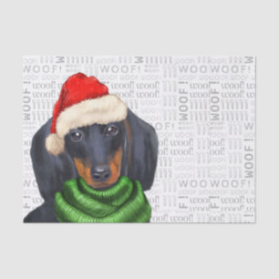 Woof Word Art and Christmas Dackel Dog Seidenpapier