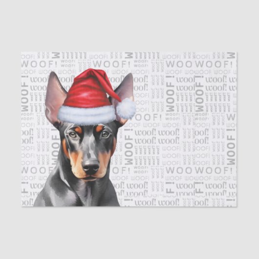 Woof Word Art and Christmas Doberman Pinscher Dog Seidenpapier (Vorderseite)