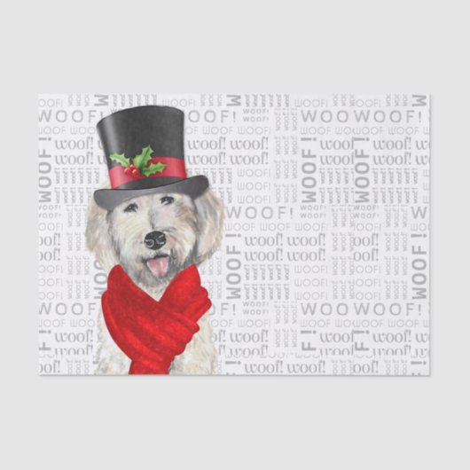 Woof Word Art and Yellow Labradoodle Dog Weihnacht Seidenpapier (Vorderseite)