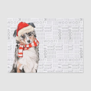 Woof Word Art und Australian Shepherd Santa Dog Seidenpapier