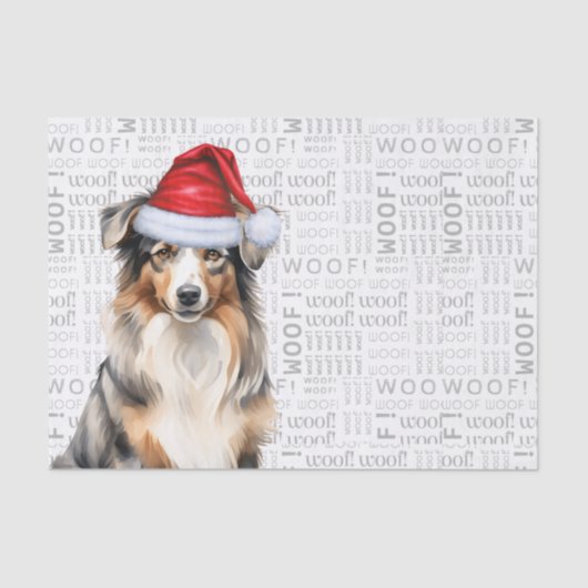 Woof Word Art und Australian Shepherd Santa Dog Seidenpapier (Vorderseite)