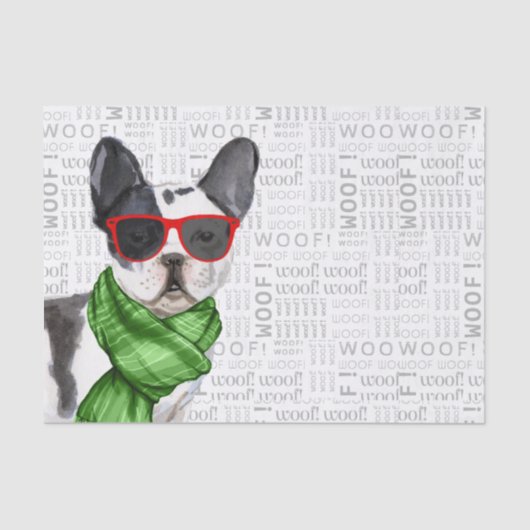 Woof Word Art und Christmas Boston Terrier Seidenpapier (Vorderseite)
