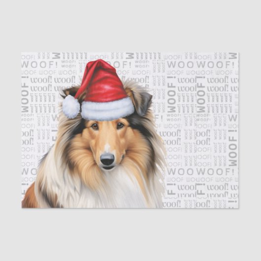 Woof Words und Christmas Collie Dog Lover Holiday Seidenpapier (Vorderseite)