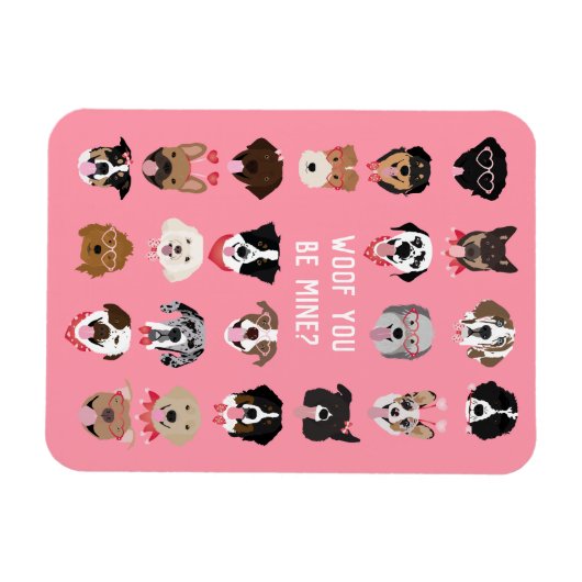 Woof You Be Mine Dog Face Pattern Magnet (Horizontal)