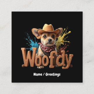 Woofdy Funny Western Cowboy Dog in Texas Quadratische Visitenkarte