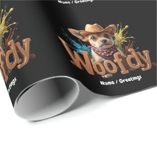 Woofdy Lustiger Western-Cowboy-Hund in Texas Geschenkpapier