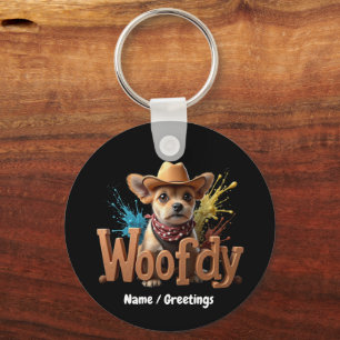 Woofdy Lustiger Western-Cowboy-Hund in Texas Schlüsselanhänger