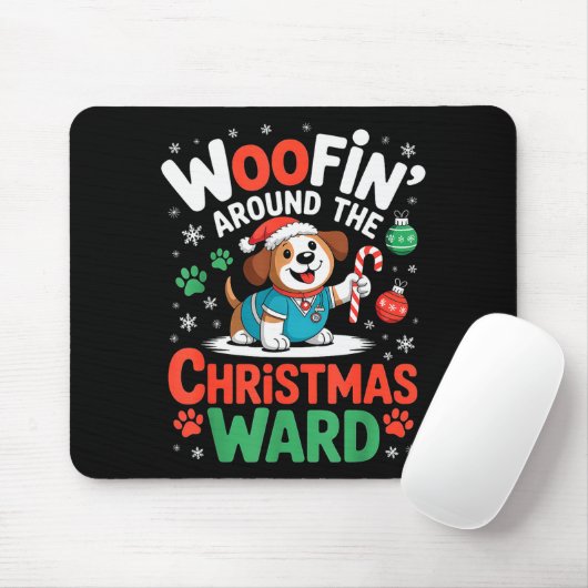 Woofin Around The Christmas Ward Funny Dog Nurse Mousepad (Mit Mouse)