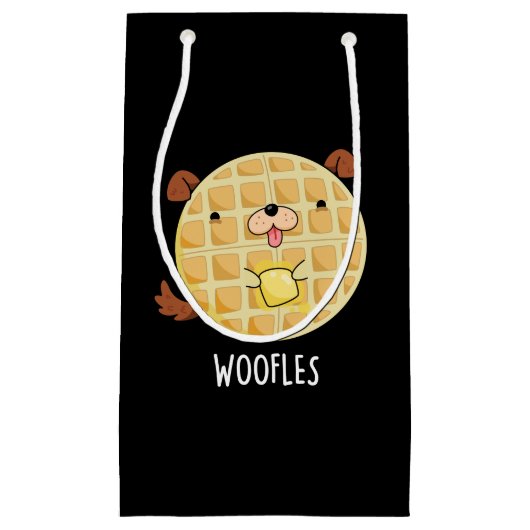 Woofles Funny Doggy Waffle Pun Dark BG Kleine Geschenktüte (Vorderseite)