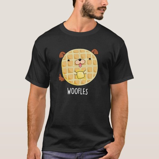 Woofles Funny Doggy Waffle Pun Dark BG T-Shirt (Vorderseite)