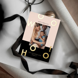 Woohoo! Happy New Year Minimal Bold Letters Foto Folien Feiertagskarte